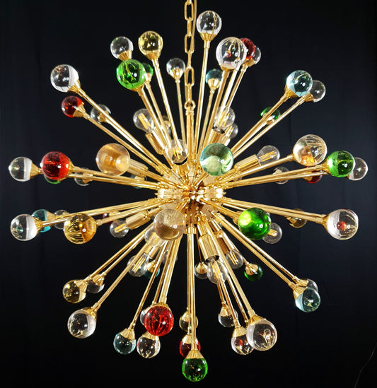 Lampadario Murano Vintage, modello Sputnik , Con sfere di vetro di Murano colorate e fatte a mano. Designed and made in Venice,Italy