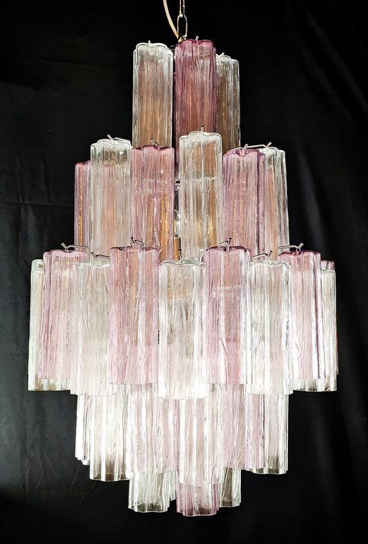 Lampadario artigianale di Murano con Vetri tronchi fatti a mano, ametista e cristallo. Designed and Made in Venice,Italy