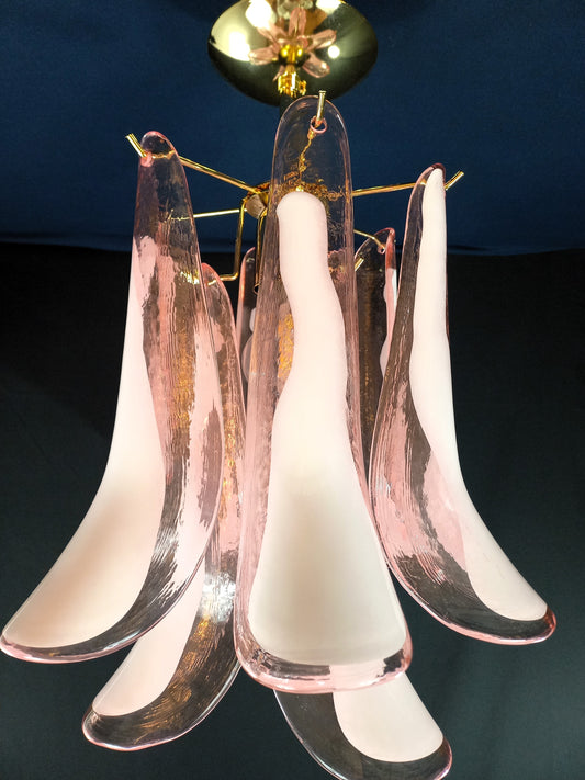 Plafoniera Lampada Vintage Murano, stile Mazzega, anni'80. Vetri di Murano petali rosa con anima bianca. Designed and Made in Venice, Italy.
