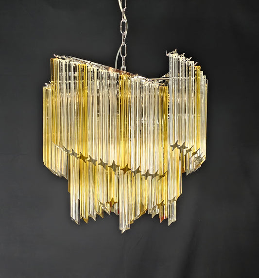 Lampadario Vintage Murano, stile Venini, anni'80. A ventaglio. Vetri prismi di Murano cristallo e ambra. Designed and Made in Venice,Italy.