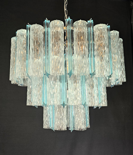 Lampadario Vintage di Murano, stile Barovier, anni'80. Con vetri di Murano prismi e tubi cilindro cristallo. Designed and made in Italy