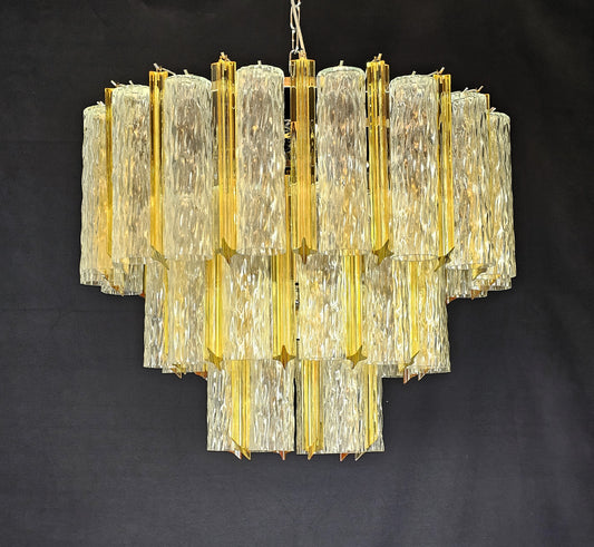 Lampadario Vintage di Murano, stile Barovier, anni'80. Vetri di Murano prismi quadriedri e cilindro. Designed and made in Venice, Italy