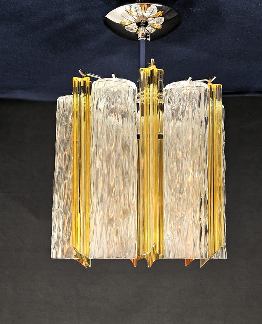 Lampada, plafoniera Vintage di Murano, stile Barovier, anni'80. Vetri di Murano prismi e tubi cilindro. Designed and made in Venice, Italy