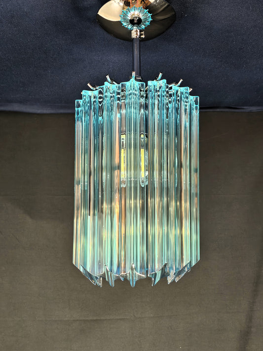Lampada Plafoniera Vintage Murano, stile Venini, anni'70. Vetri prismi di Murano in cristallo colore acquamare. Designed and Made in Italy.