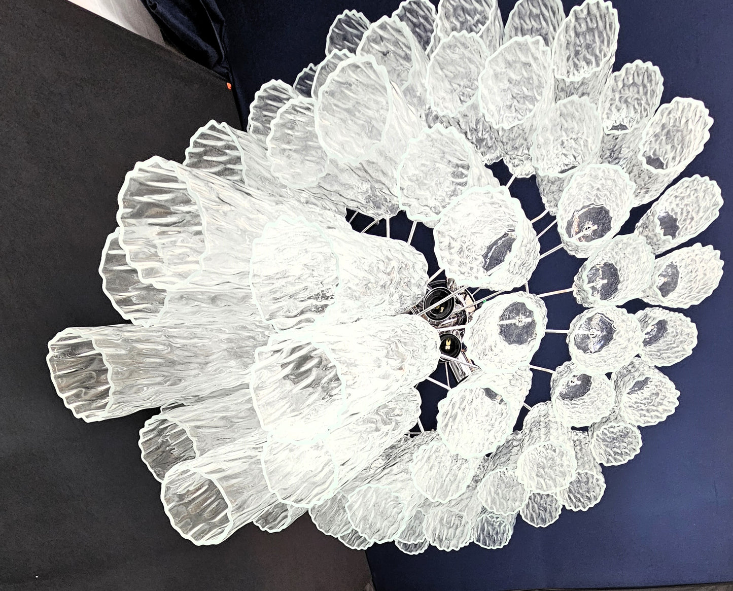 Lampadario Vintage Murano, stile Barovier, anni'80. Vetri di Murano tubi cilindro in cristallo. Designed and Made in Venice, Italy