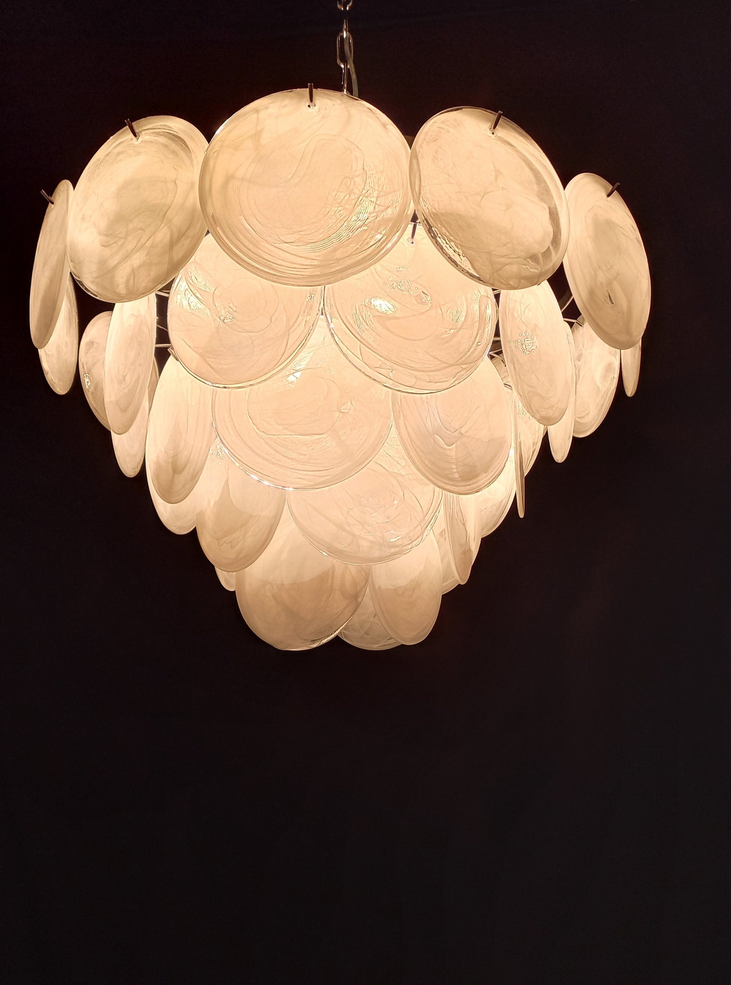 1981 Vintage Murano Disc Chandelier with handmade Alabaster Disc Glass, made in Murano, Venice, Italy