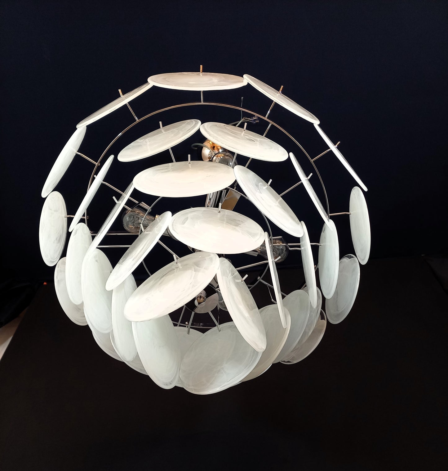 1981 Vintage Murano Disc Chandelier with handmade Alabaster Disc Glass, made in Murano, Venice, Italy
