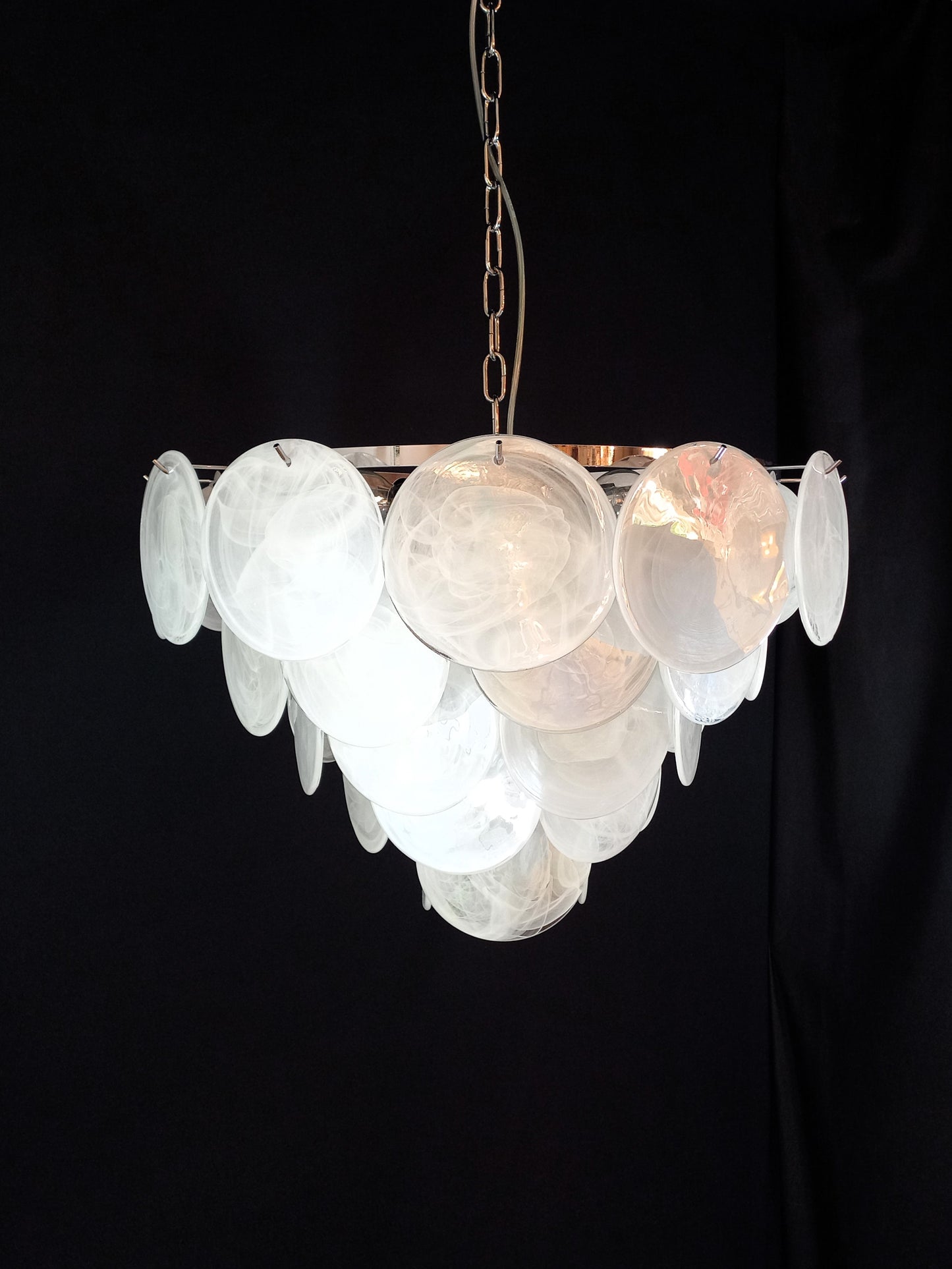 1981 Vintage Murano Disc Chandelier with handmade Alabaster Disc Glass, made in Murano, Venice, Italy