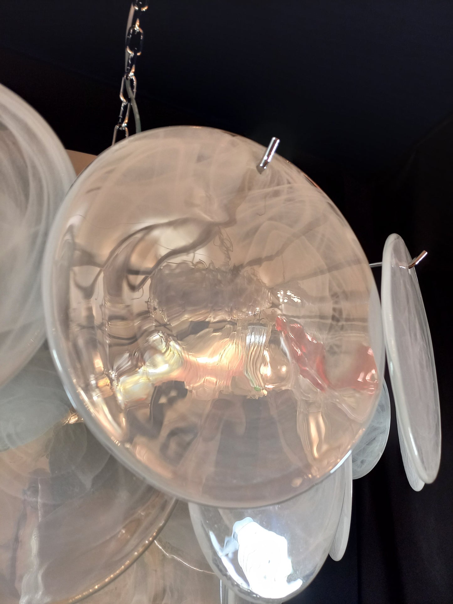 1981 Vintage Murano Disc Chandelier with handmade Alabaster Disc Glass, made in Murano, Venice, Italy