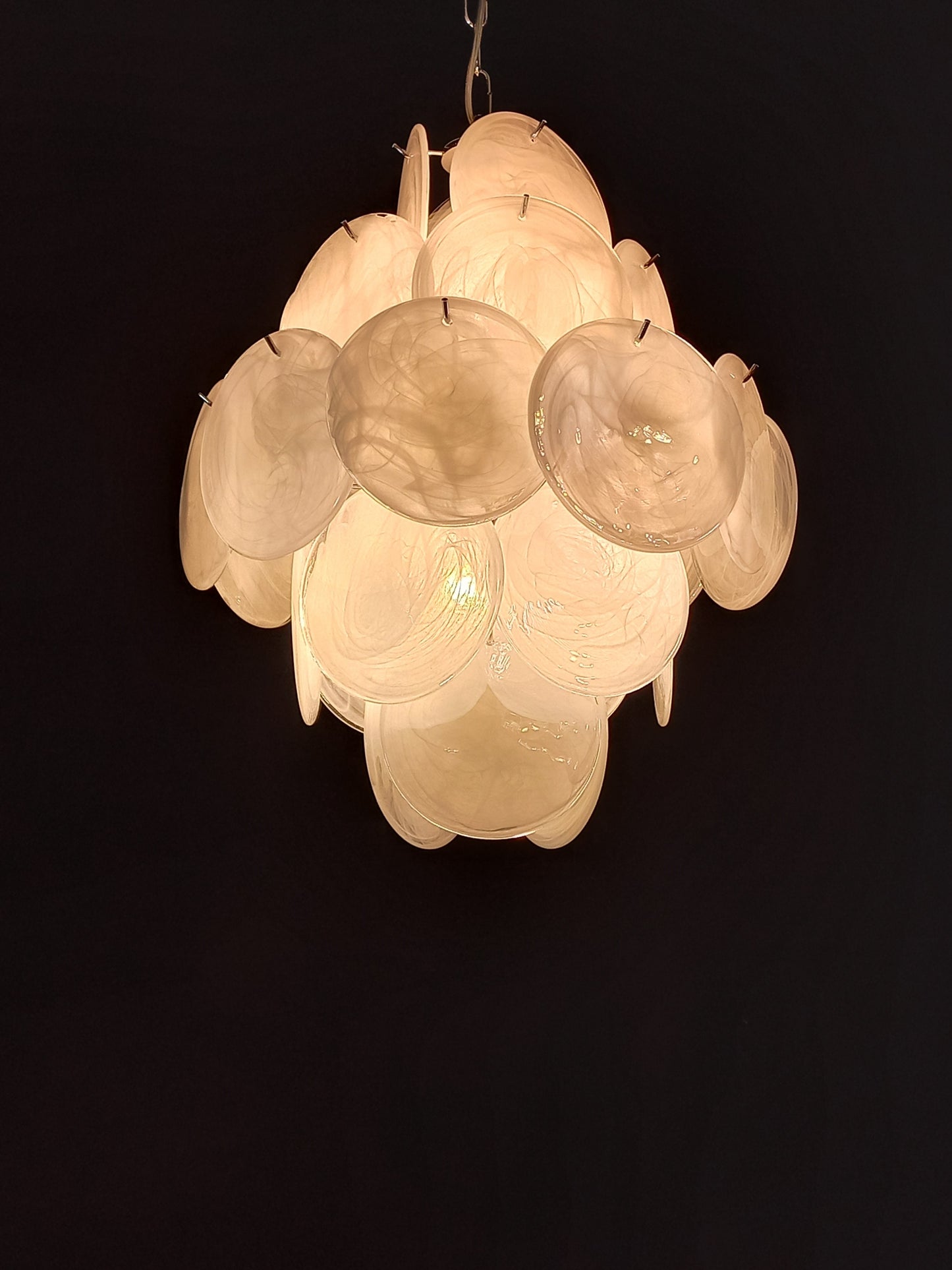 Murano Alabaster Disc Chandelier, with white Alabaster handmade Disc Glass, made in Murano Italy