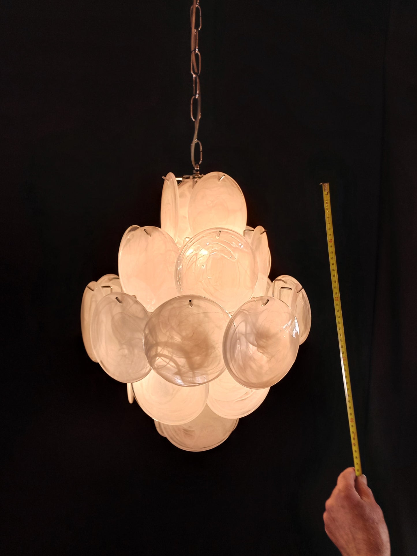 Murano Alabaster Disc Chandelier, with white Alabaster handmade Disc Glass, made in Murano Italy