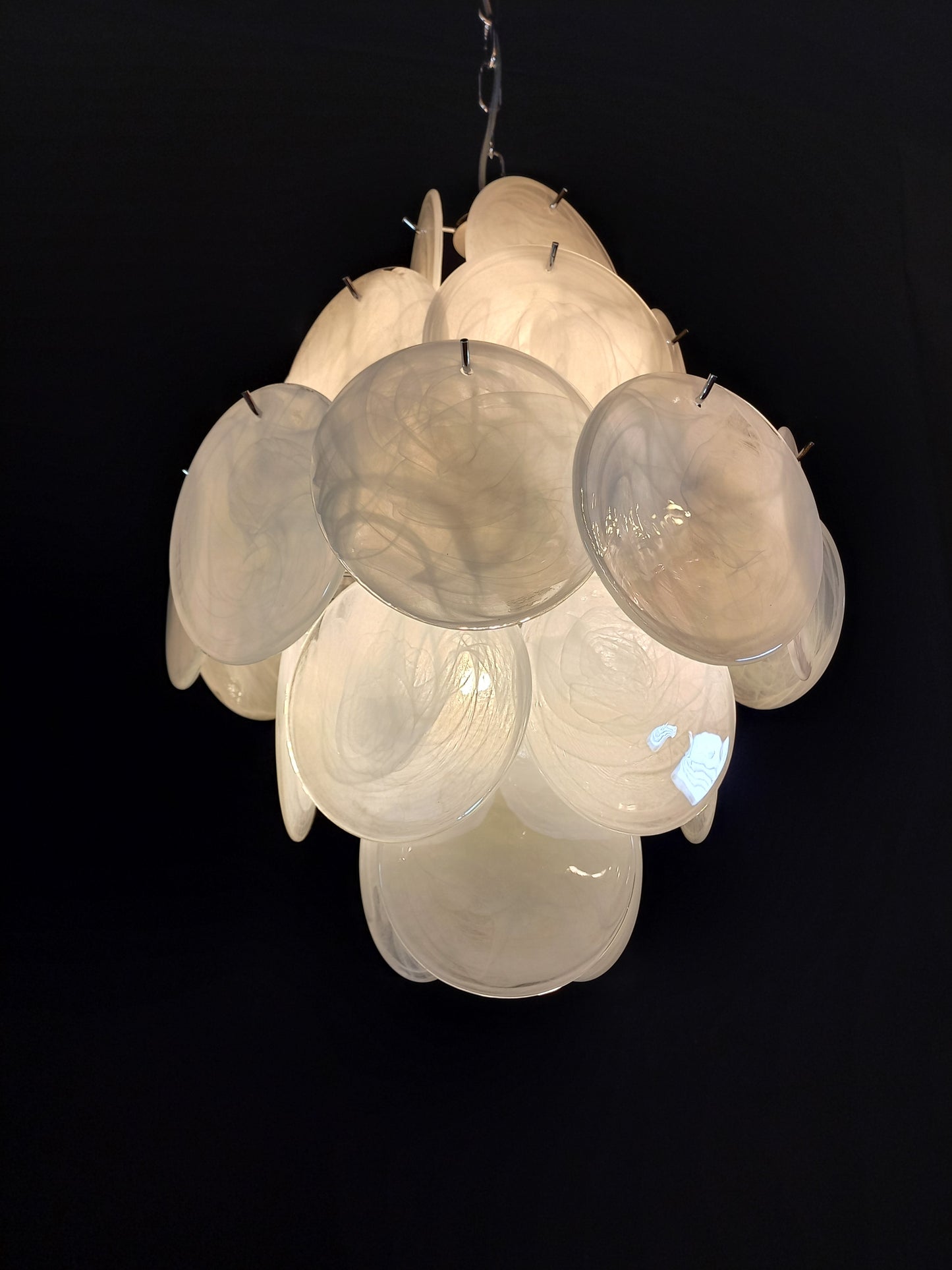 Murano Alabaster Disc Chandelier, with white Alabaster handmade Disc Glass, made in Murano Italy
