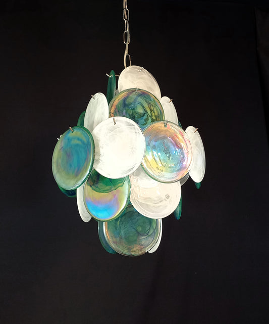 Murano Alabaster Disc Chandelier, with multicolor Alabaster handmade Disc Glass, made in Murano Italy