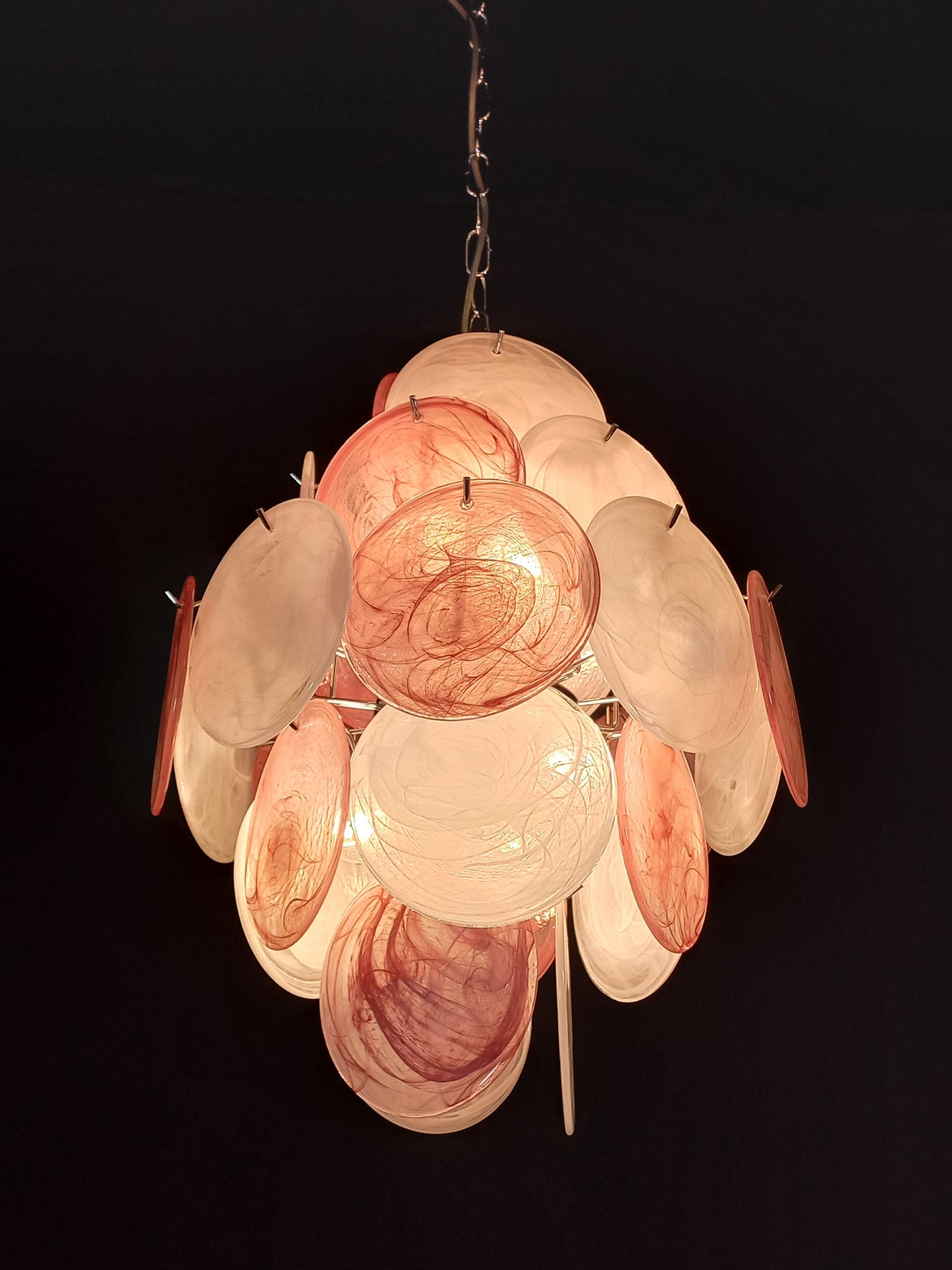 Murano Alabaster Disc Chandelier, with multicolor Alabaster handmade Disc Glass, made in Murano Italy