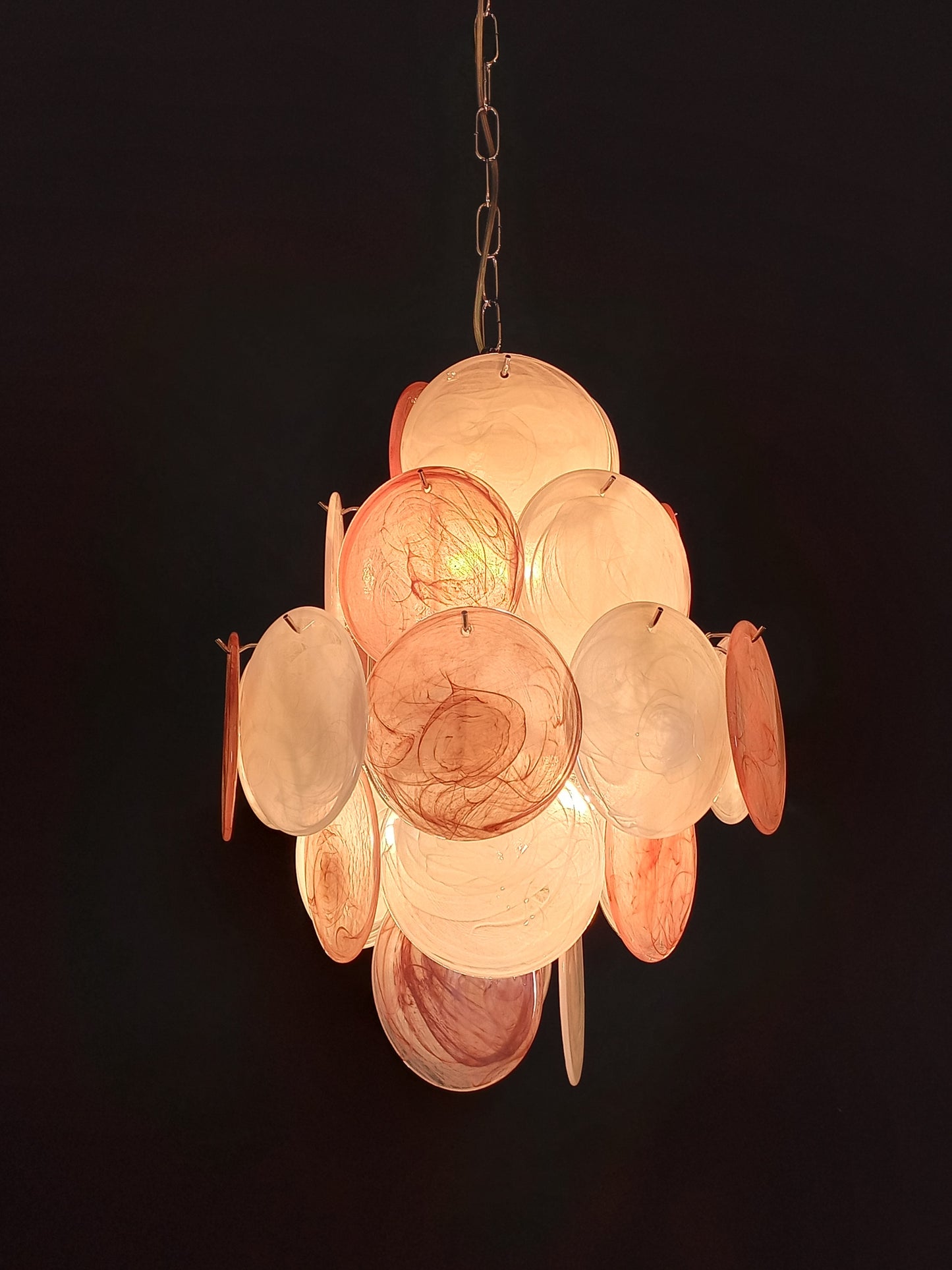 Murano Alabaster Disc Chandelier, with multicolor Alabaster handmade Disc Glass, made in Murano Italy