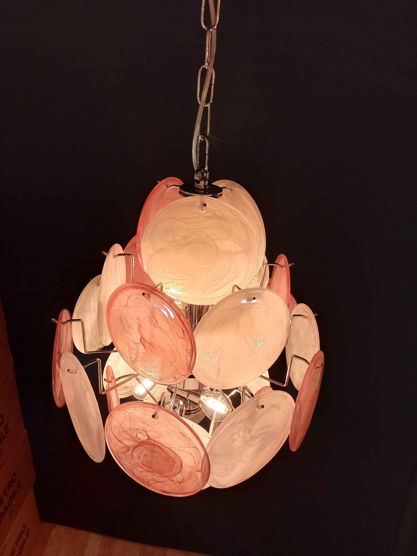 Murano Alabaster Disc Chandelier, with multicolor Alabaster handmade Disc Glass, made in Murano Italy