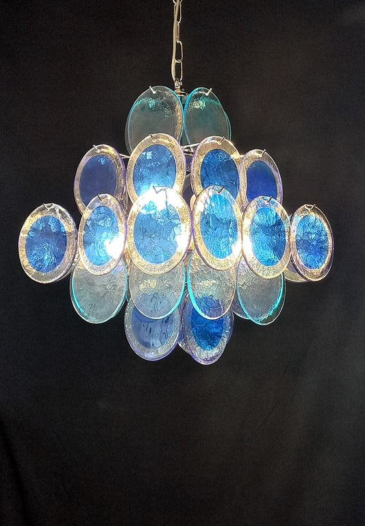 Lampadario Vintage quadrato a vetri dischi. Vetri dischi artigianali in cristallo, made in Murano, Italy