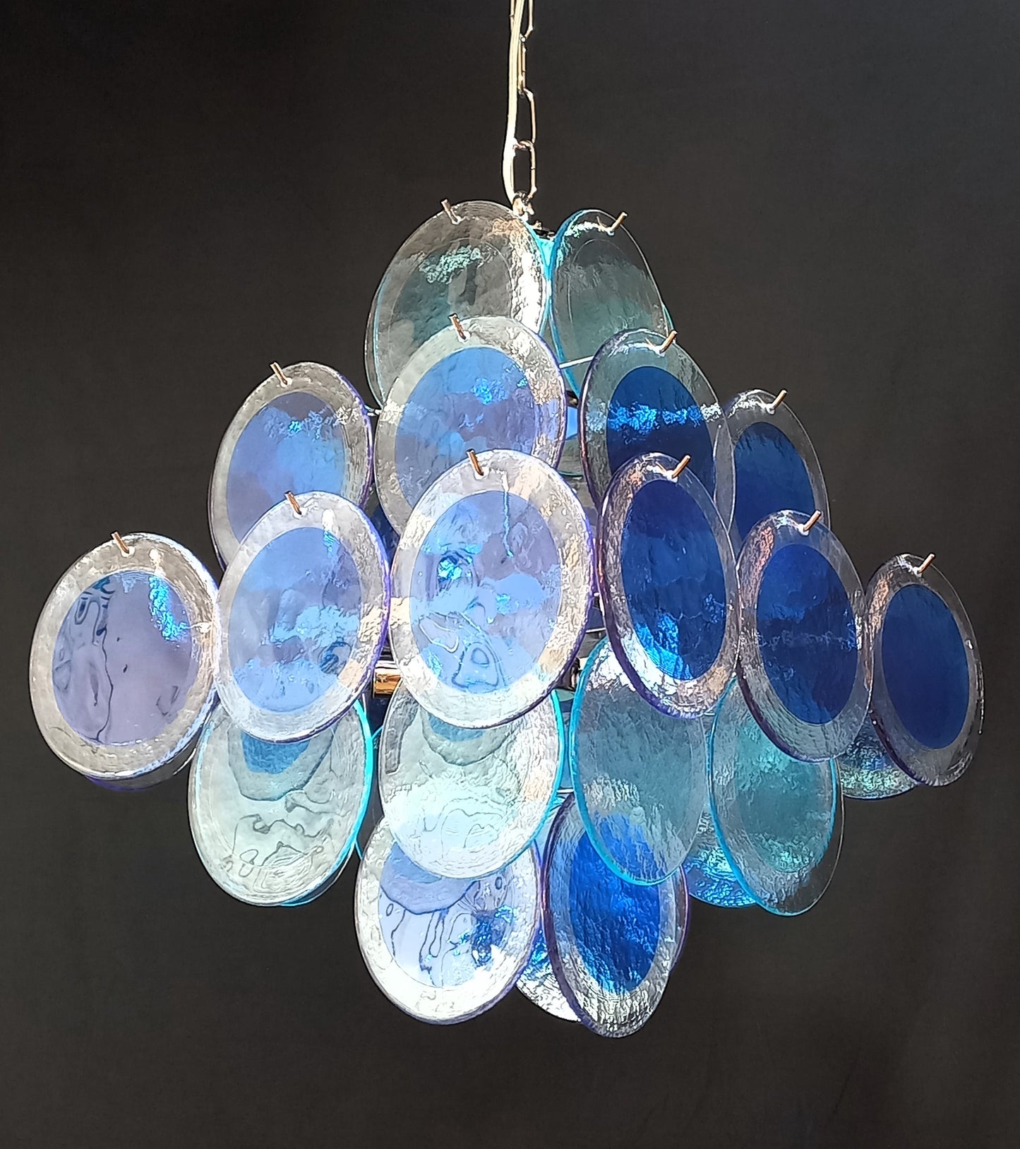 Lampadario Vintage quadrato a vetri dischi. Vetri dischi artigianali in cristallo, made in Murano, Italy