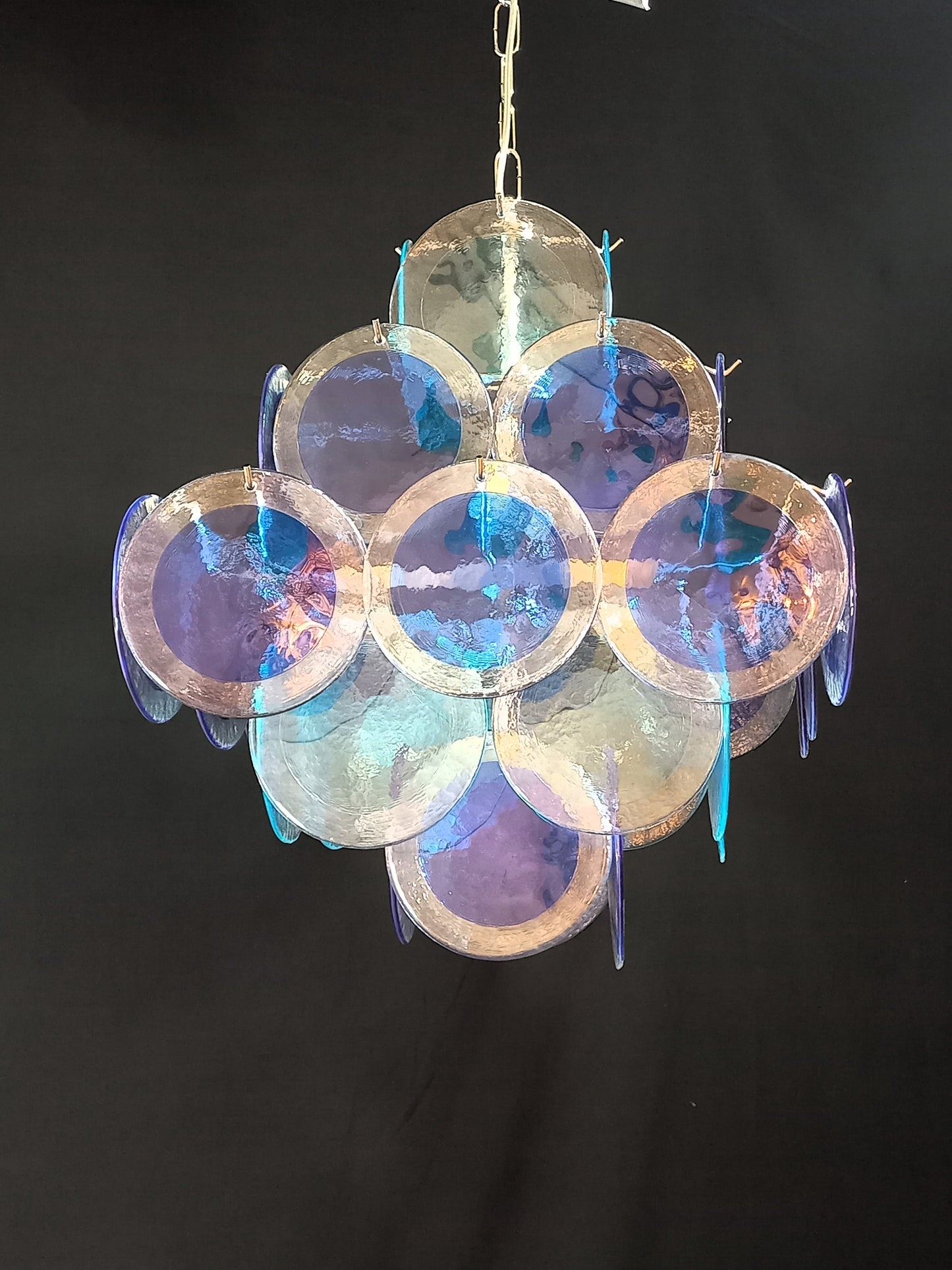 Lampadario Vintage quadrato a vetri dischi. Vetri dischi artigianali in cristallo, made in Murano, Italy