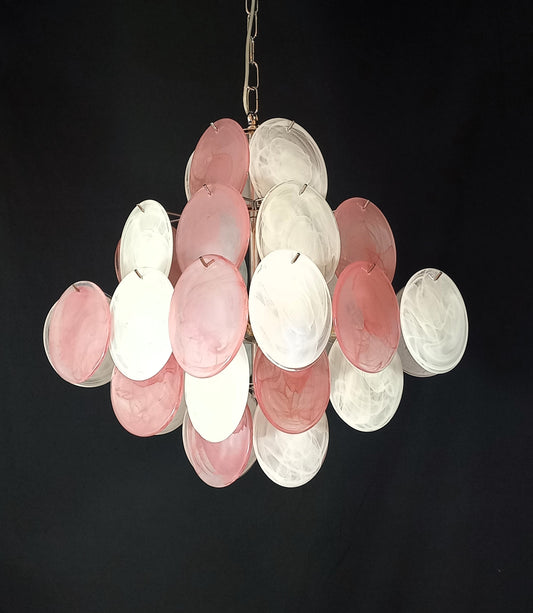 Lampadario Vintage quadrato a vetri dischi. Vetri dischi artigianali in alabastro, made in Murano, Italy