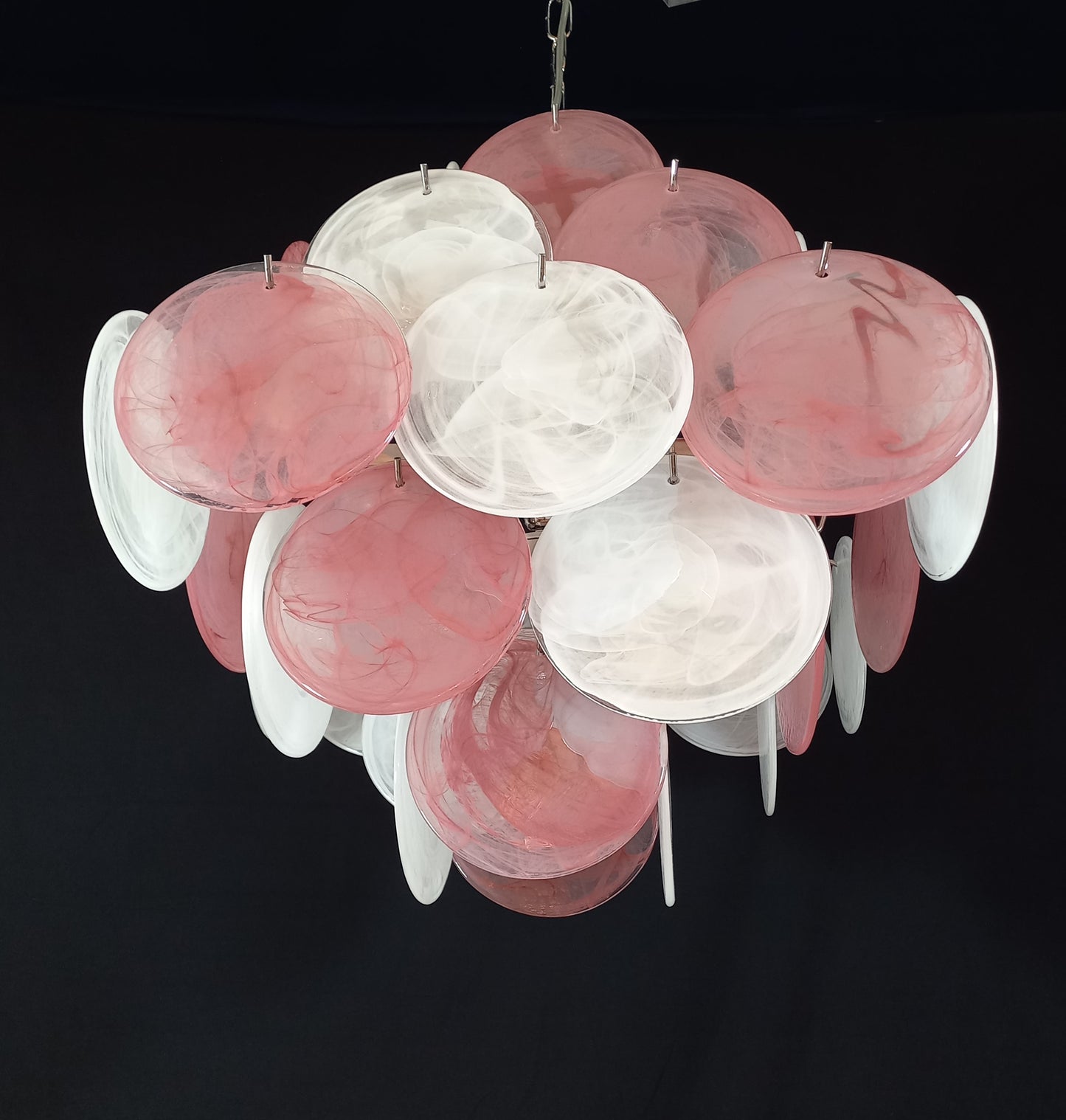 Lampadario Vintage quadrato a vetri dischi. Vetri dischi artigianali in alabastro, made in Murano, Italy