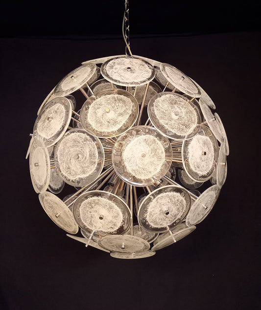 Lampadario Sputnik con vetri di Murano dischi pulegoso fatti a mano. Made in Murano, Venice