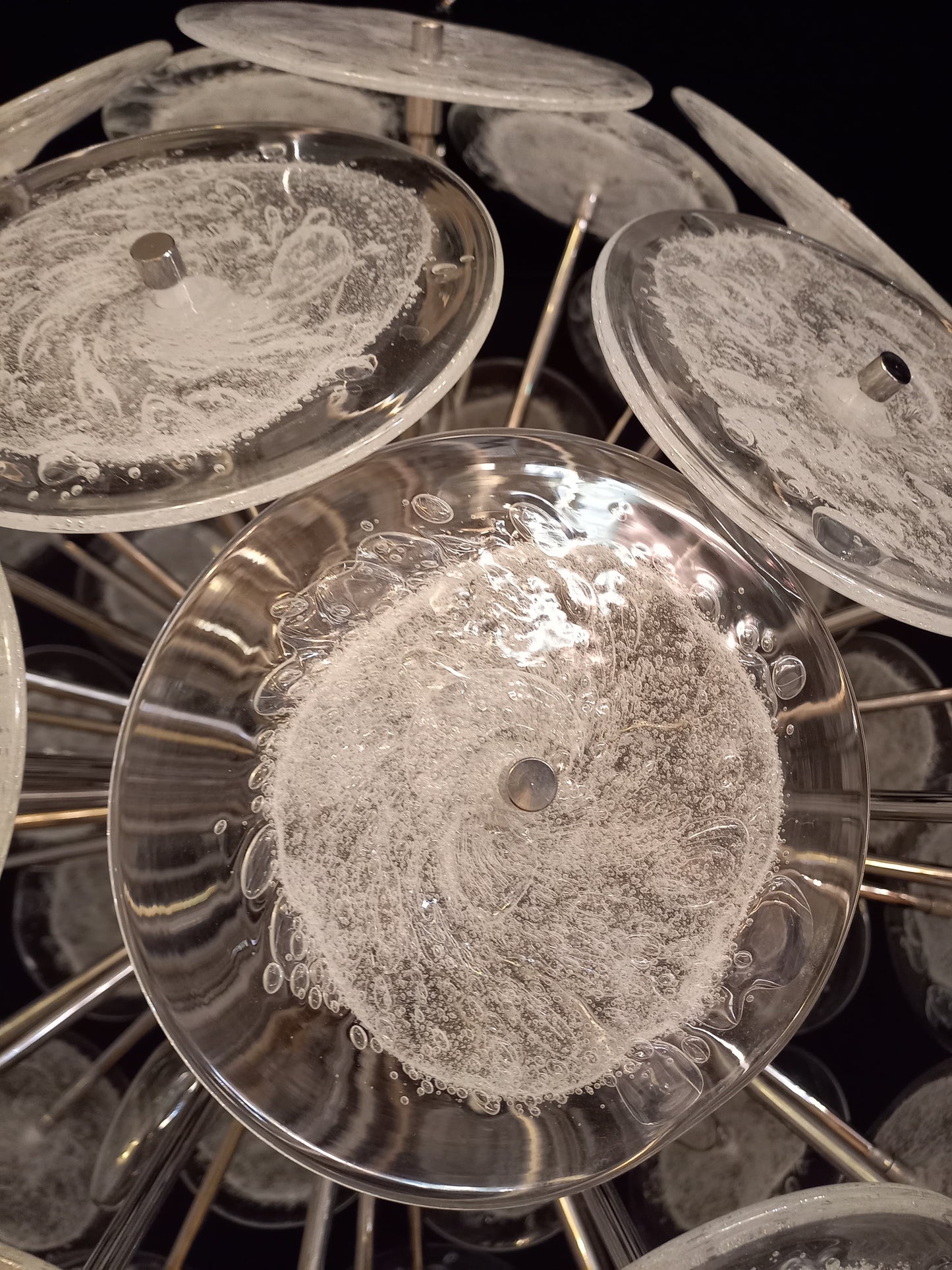 Lampadario Sputnik con vetri di Murano dischi pulegoso fatti a mano. Made in Murano, Venice