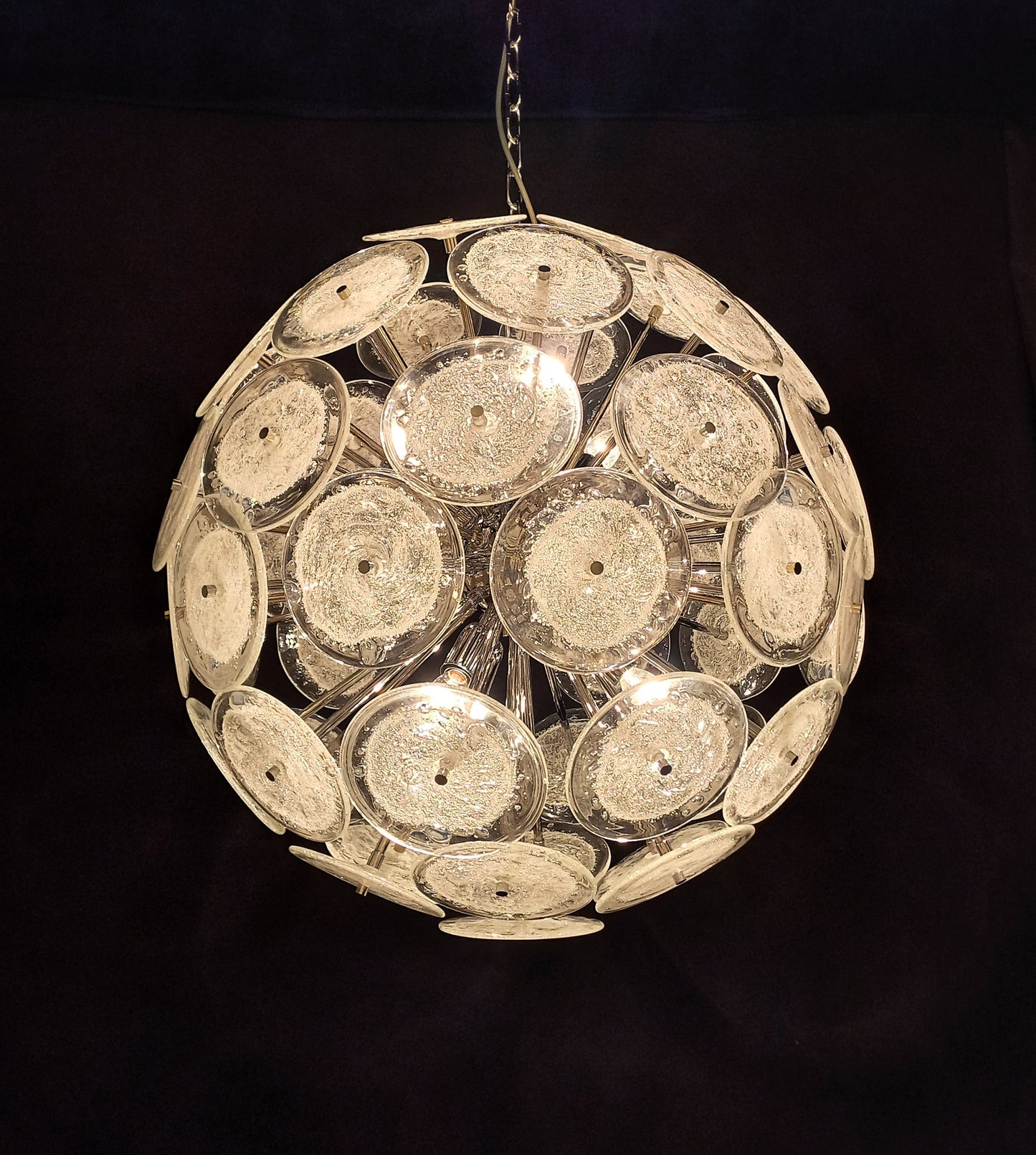 Lampadario Sputnik con vetri di Murano dischi pulegoso fatti a mano. Made in Murano, Venice