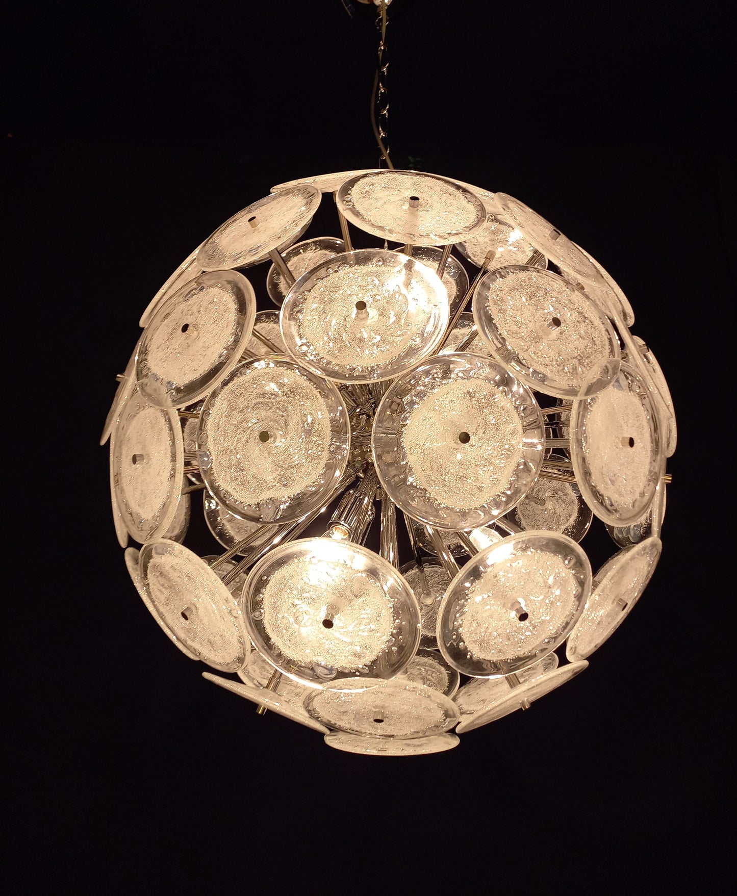 Lampadario Sputnik con vetri di Murano dischi pulegoso fatti a mano. Made in Murano, Venice