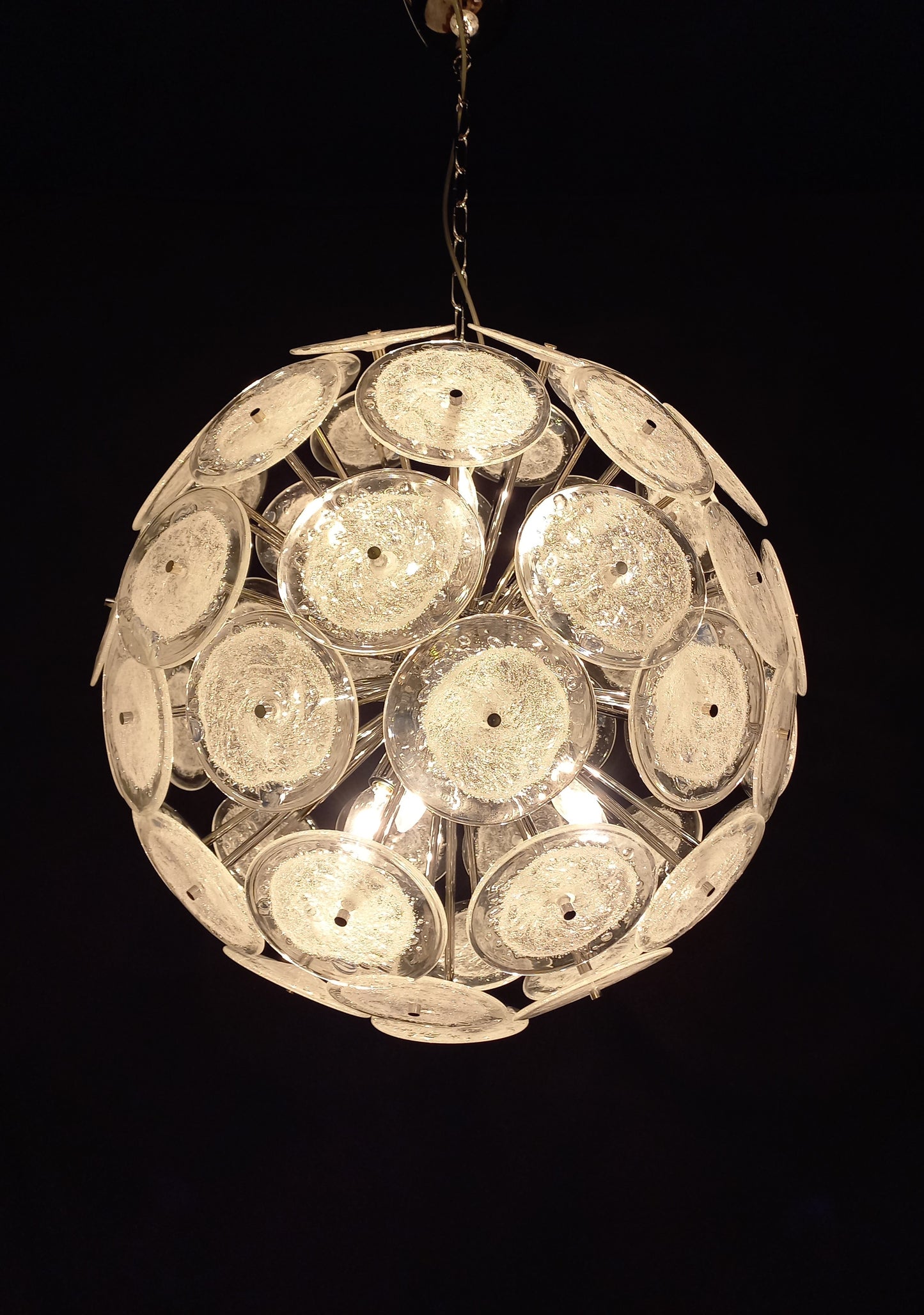 Lampadario Sputnik con vetri di Murano dischi pulegoso fatti a mano. Made in Murano, Venice