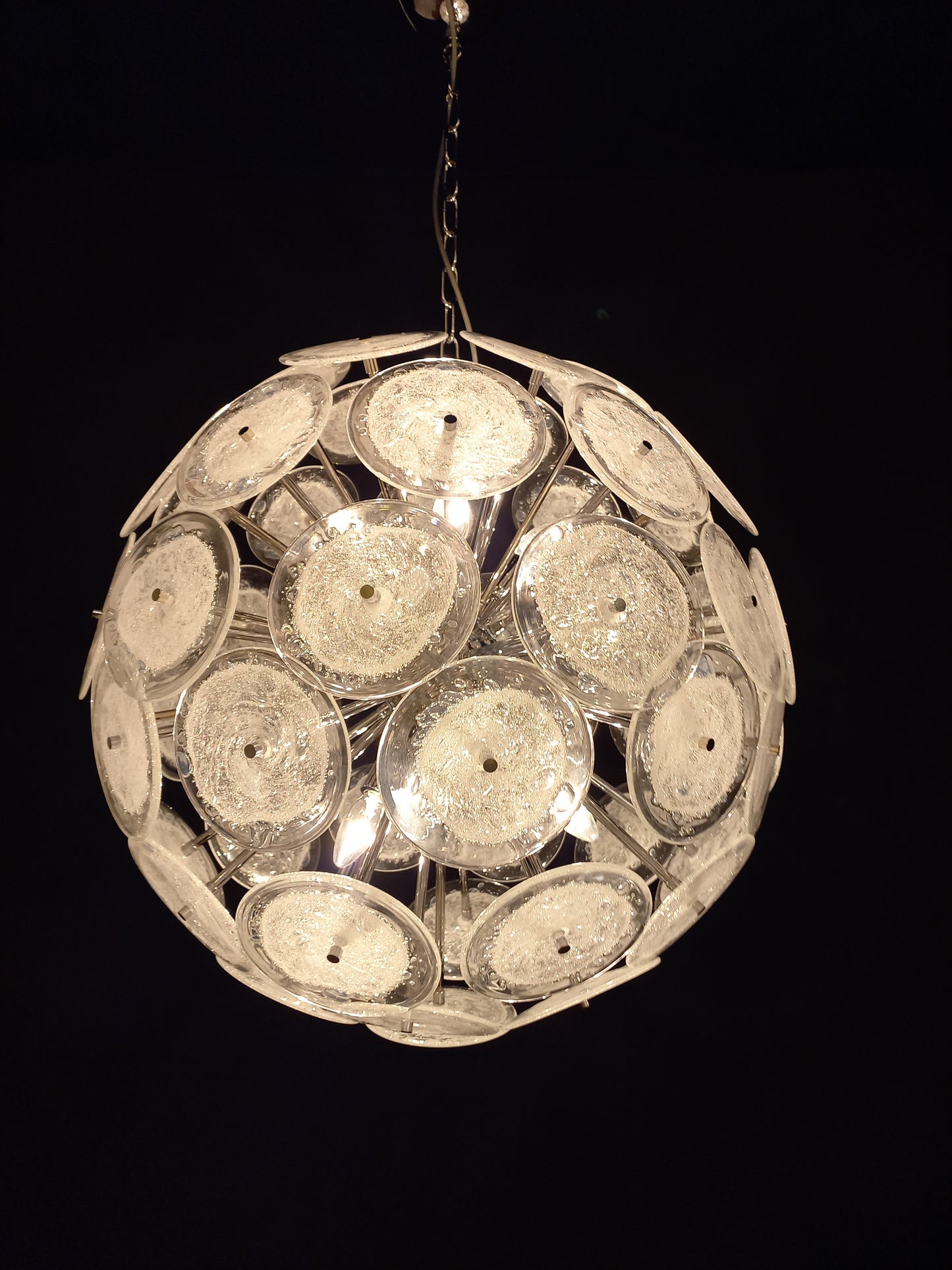 Lampadario Sputnik con vetri di Murano dischi pulegoso fatti a mano. Made in Murano, Venice