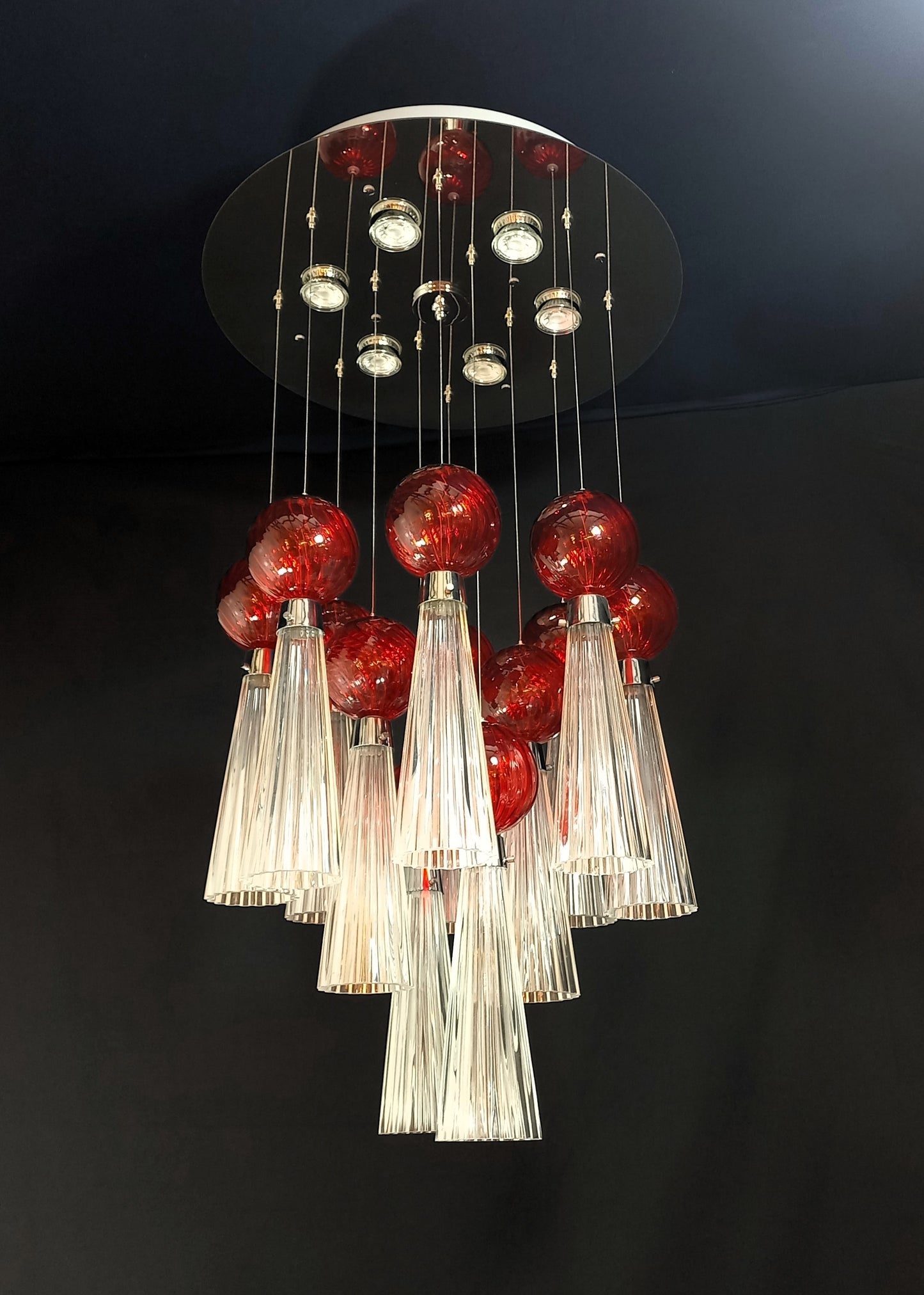 Imperiale Lampadario plafoniera a Led, con vetri di Murano fatti a mano. Regolabile. Made in Murano, Italy.
