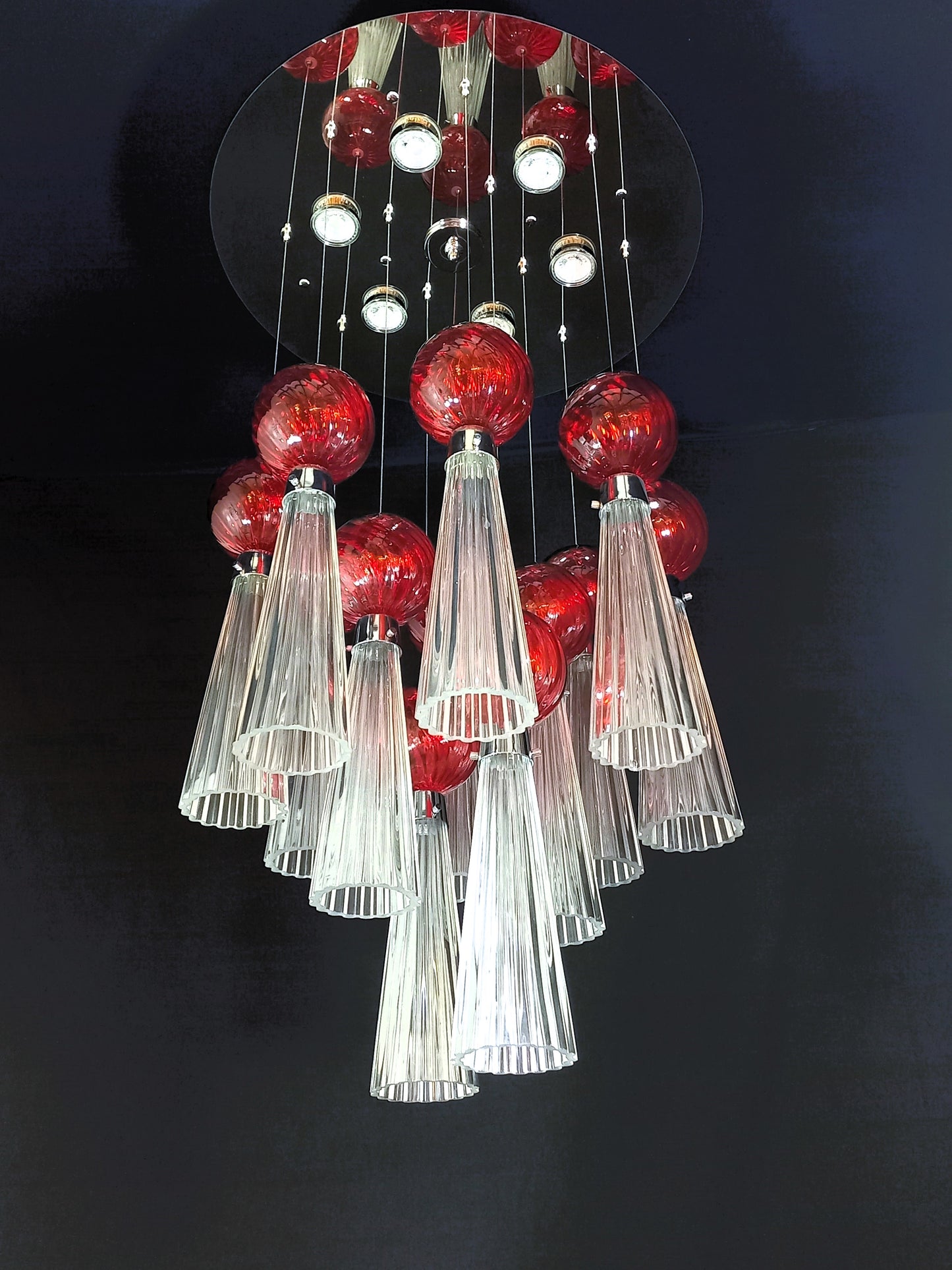 Imperiale Lampadario plafoniera a Led, con vetri di Murano fatti a mano. Regolabile. Made in Murano, Italy.