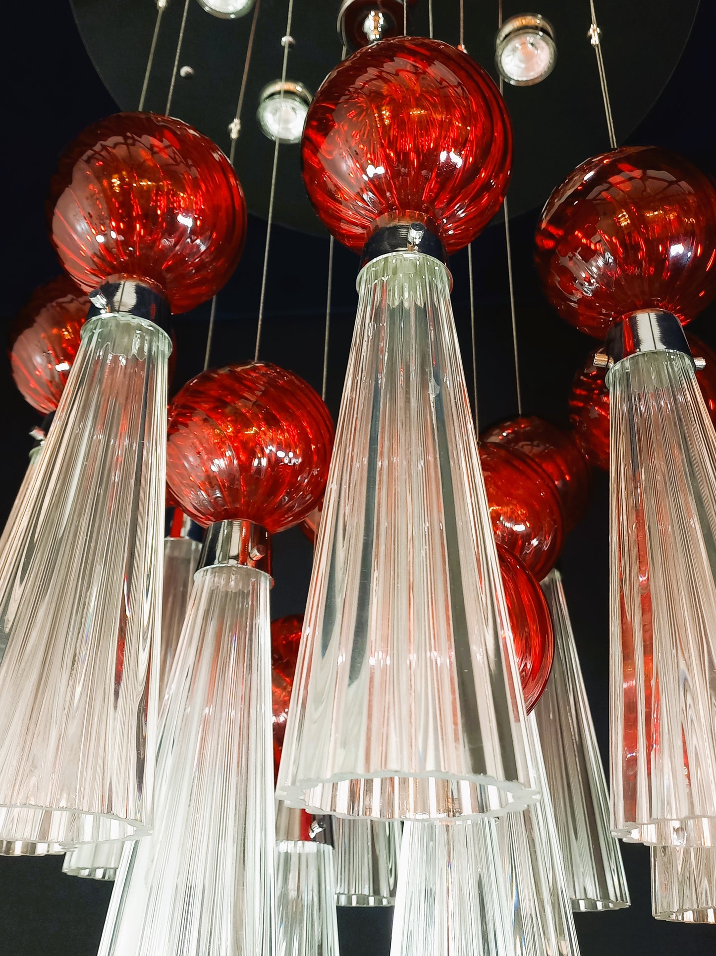 Imperiale Lampadario plafoniera a Led, con vetri di Murano fatti a mano. Regolabile. Made in Murano, Italy.