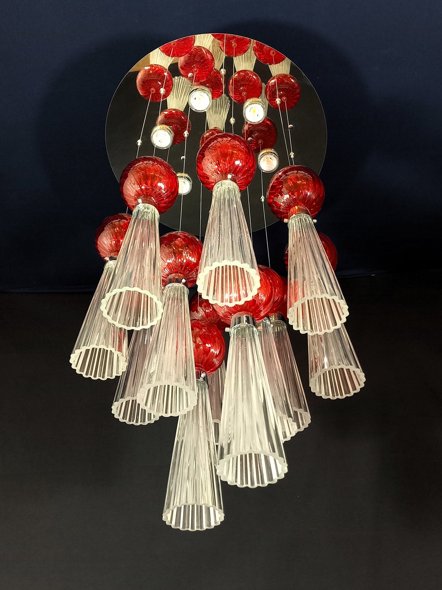 Imperiale Lampadario plafoniera a Led, con vetri di Murano fatti a mano. Regolabile. Made in Murano, Italy.