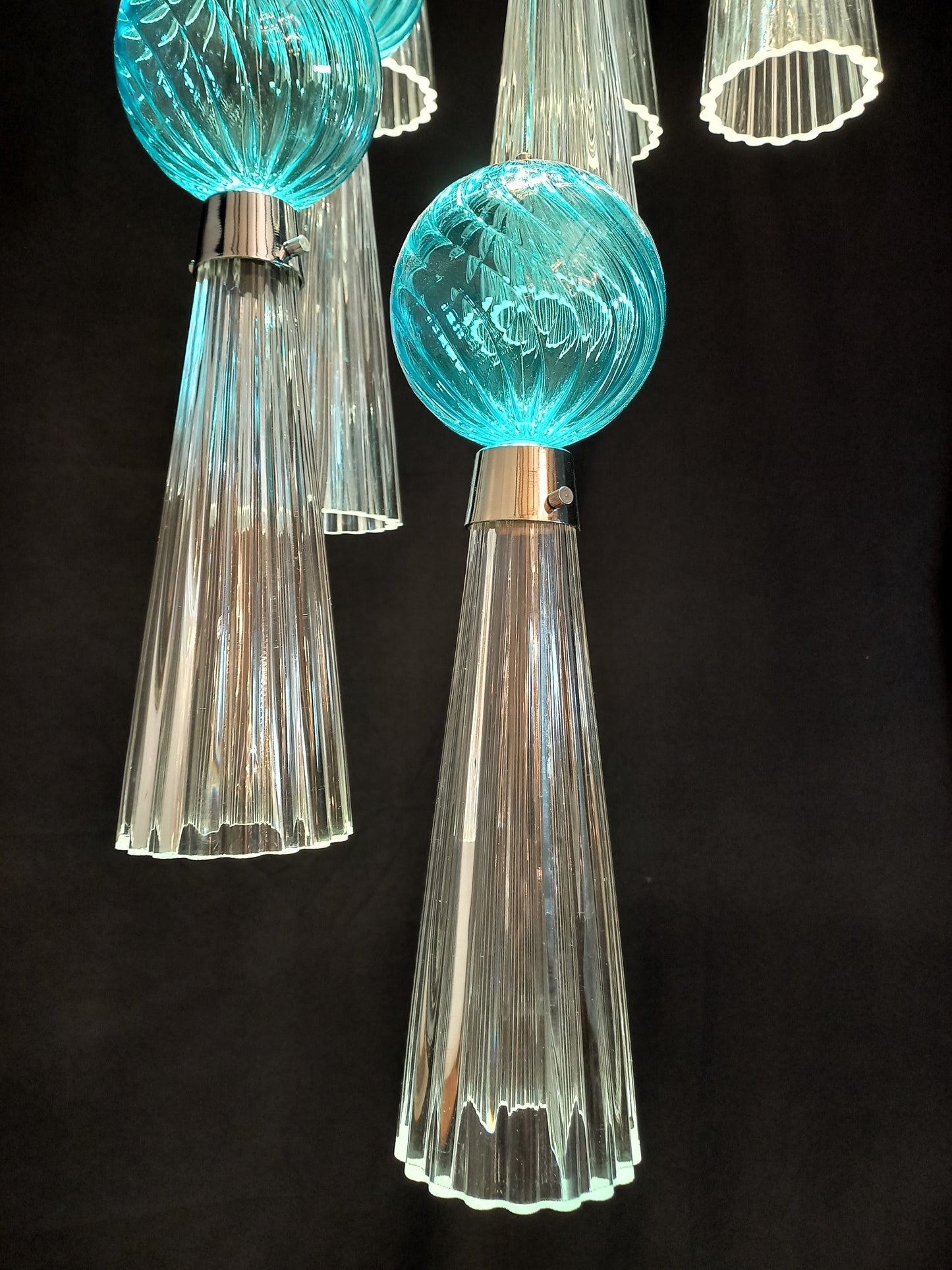 Plafoniera regolabile Vintage Art Déco con luci a led e vetro di Murano soffiato e fatto a mano, made in Murano, Italy