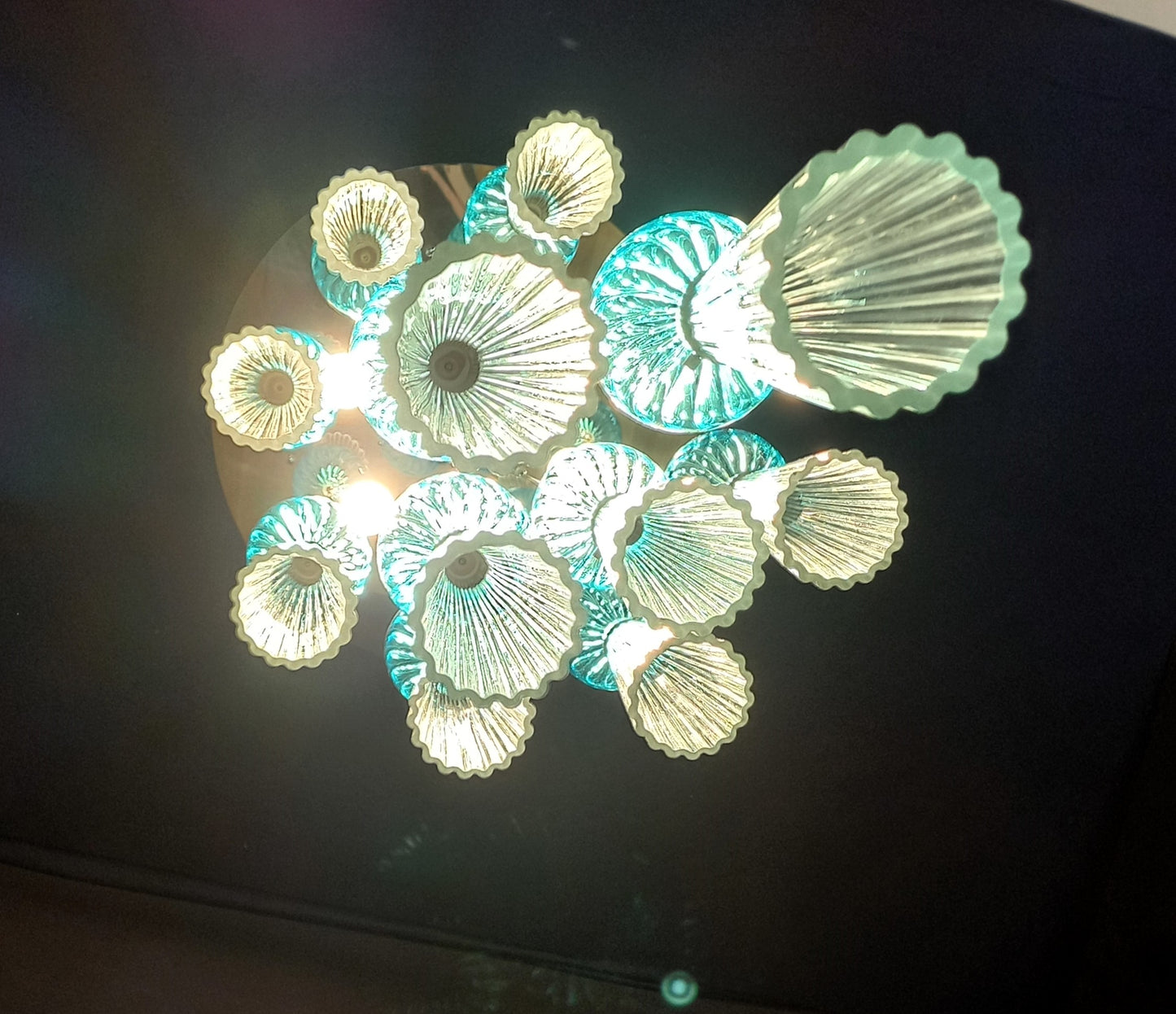 Plafoniera regolabile Vintage Art Déco con luci a led e vetro di Murano soffiato e fatto a mano, made in Murano, Italy
