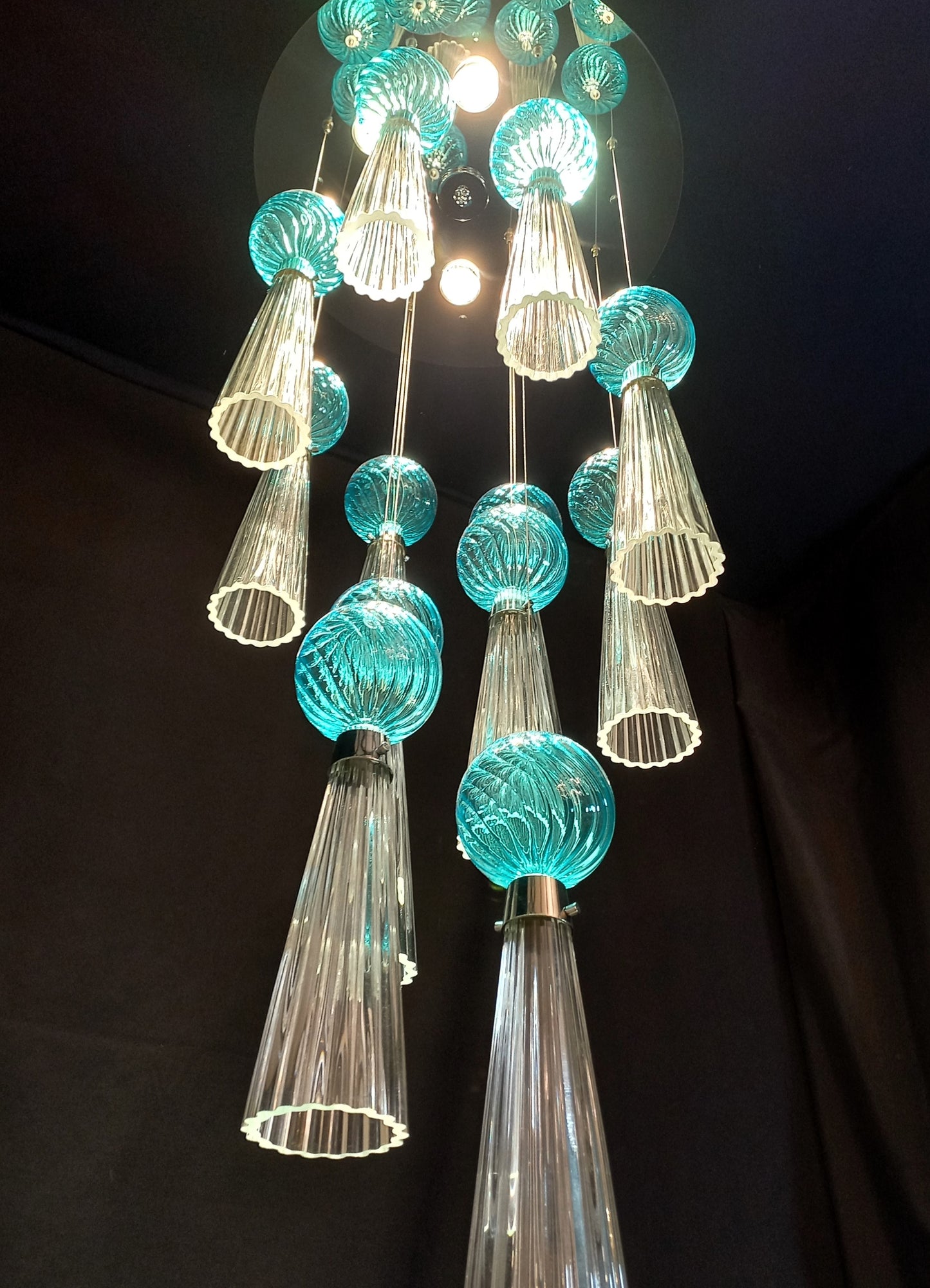 Plafoniera regolabile Vintage Art Déco con luci a led e vetro di Murano soffiato e fatto a mano, made in Murano, Italy
