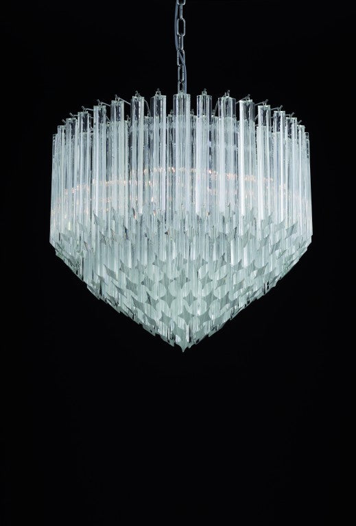 Lampadario artigianale "a pigna" con vetri di Murano prismi quadriedri in cristallo