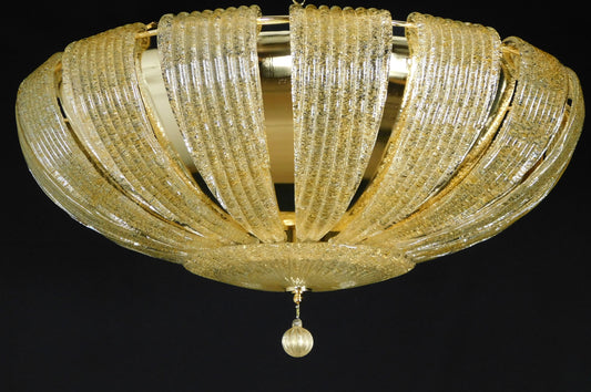 Plafoniera di Murano, stile saturno. Vetri di Murano fatti a mano in graniglia ambra. Raffinata e regale. Made in Venice,Italy