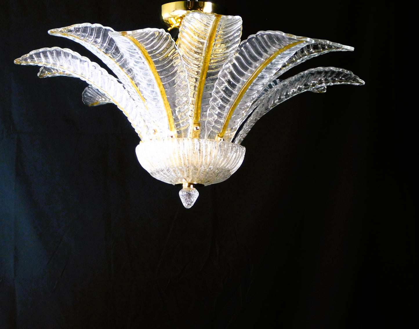 Vintage Palmette Chandelier in Crystal Glass with Gold Thread, 1985