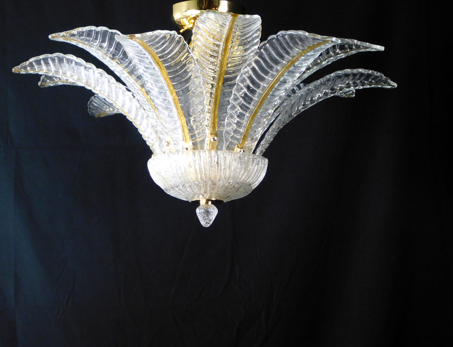 Vintage Palmette Chandelier in Crystal Glass with Gold Thread, 1985