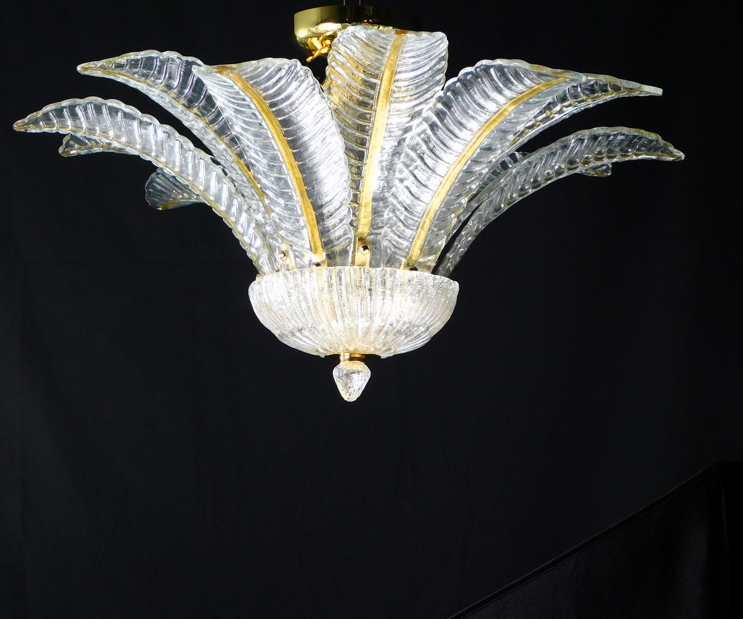 Vintage Palmette Chandelier in Crystal Glass with Gold Thread, 1985