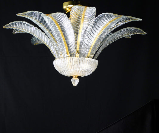 Vintage Palmette Chandelier in Crystal Glass with Gold Thread, 1985