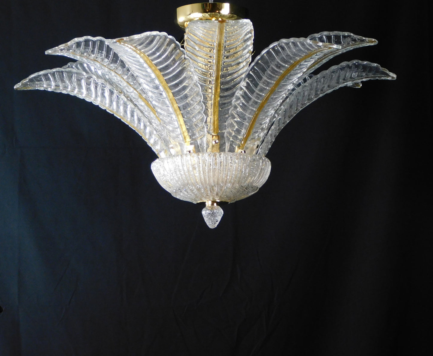 Vintage Palmette Chandelier in Crystal Glass with Gold Thread, 1985