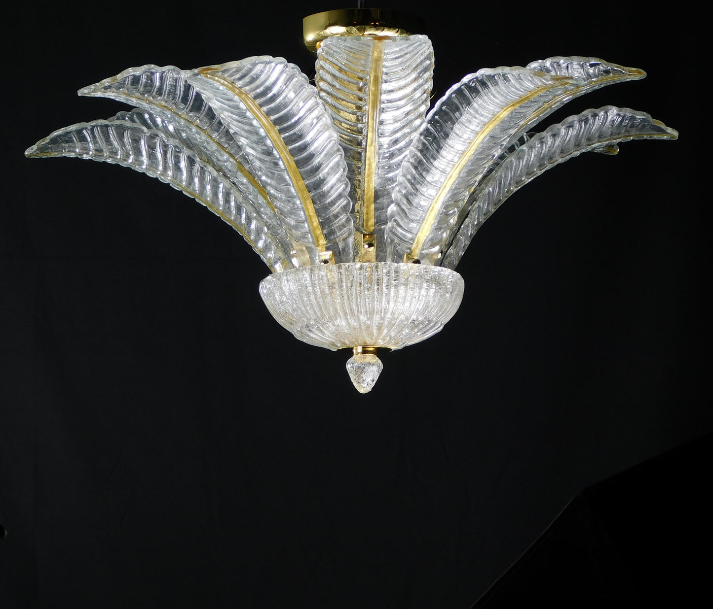 Vintage Palmette Chandelier in Crystal Glass with Gold Thread, 1985