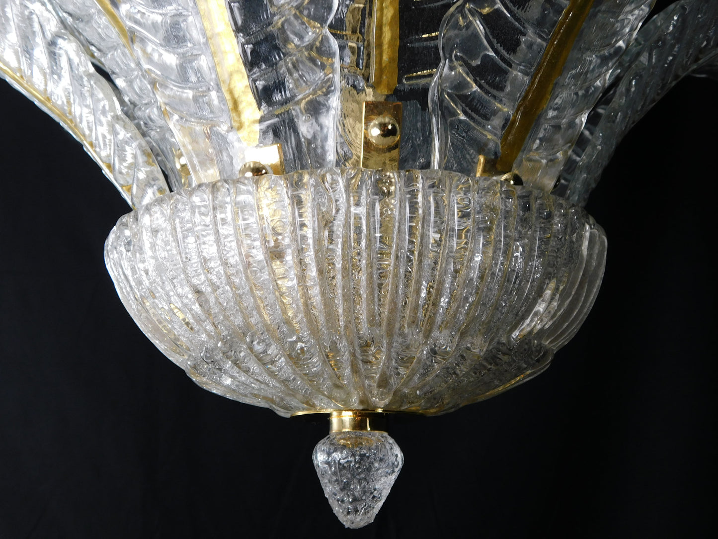 Vintage Palmette Chandelier in Crystal Glass with Gold Thread, 1985