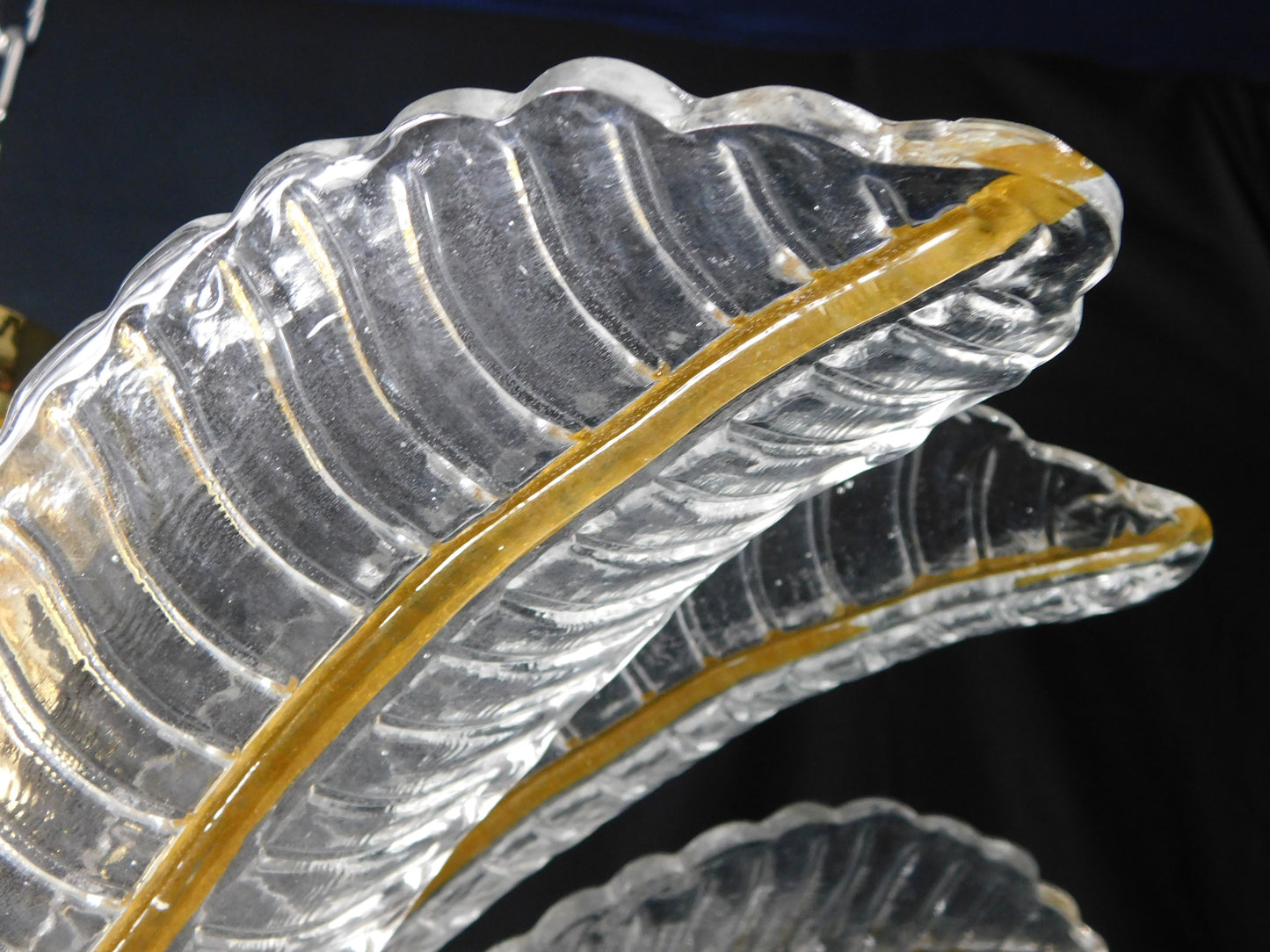 Vintage Palmette Chandelier in Crystal Glass with Gold Thread, 1985