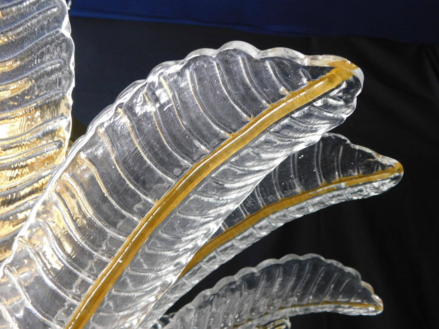 Vintage Palmette Chandelier in Crystal Glass with Gold Thread, 1985