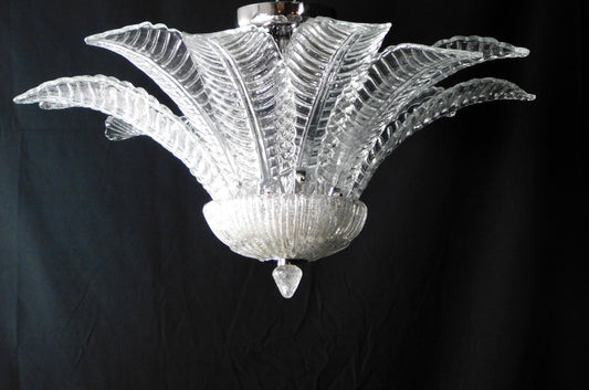 Vintage Palmette Chandelier in Crystal Glass , 1985 , made in Murano Italy